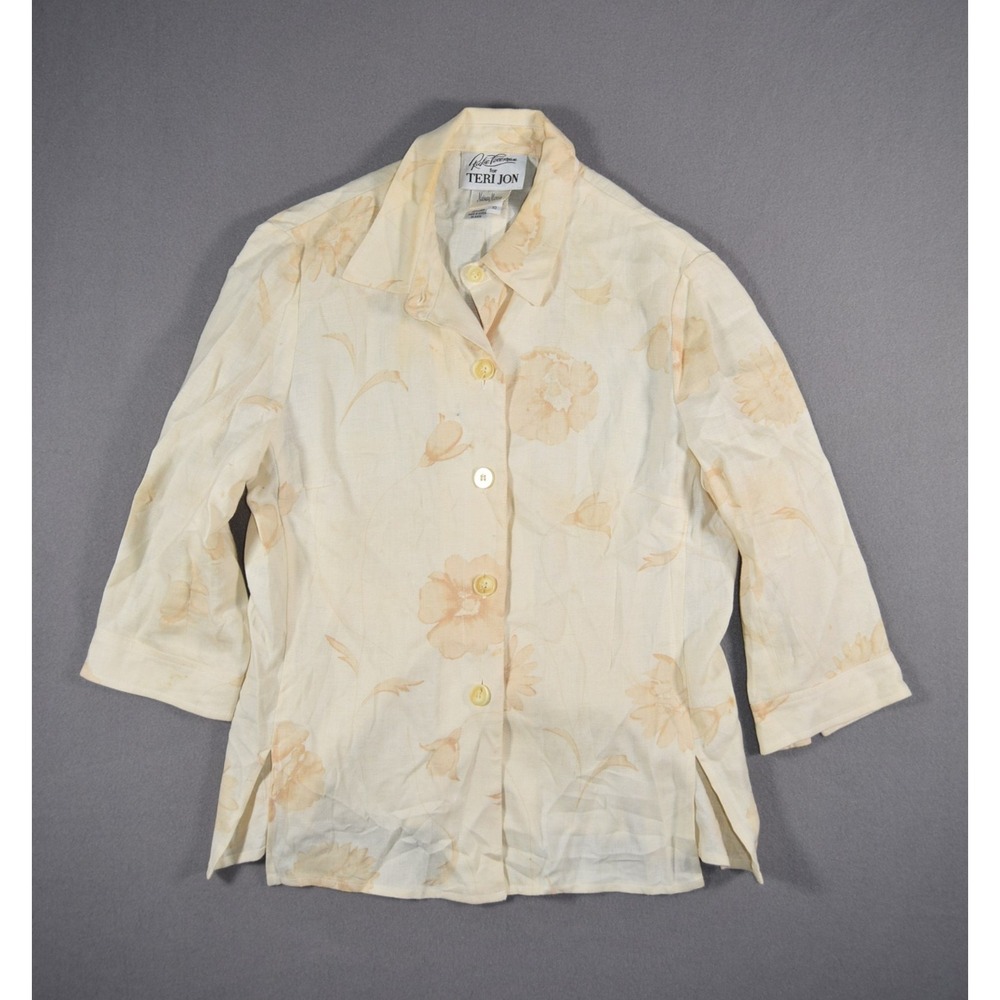 Rickie Freeman Teri Jon Top Womens 10 Linen Floral Button Jacket Neiman Marcus